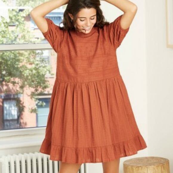 Universal Thread Short Sleeve Cotton Summer Dress Rust Brown Small NWT - Picture 1 of 9